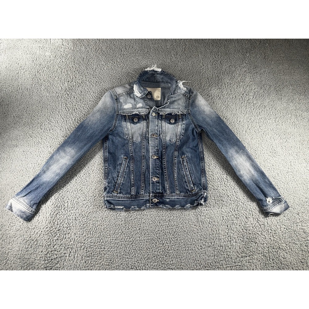 AG Adriano Goldshmied Jean Jacket XS Womens Blue Acid Wash Trucker Denim Stretch